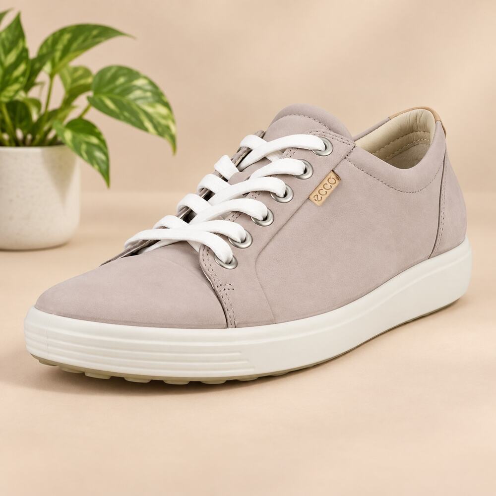 USED ECCO Soft 7 Women's Nubuck Sneakers Grey Rose Size 10-10.5
